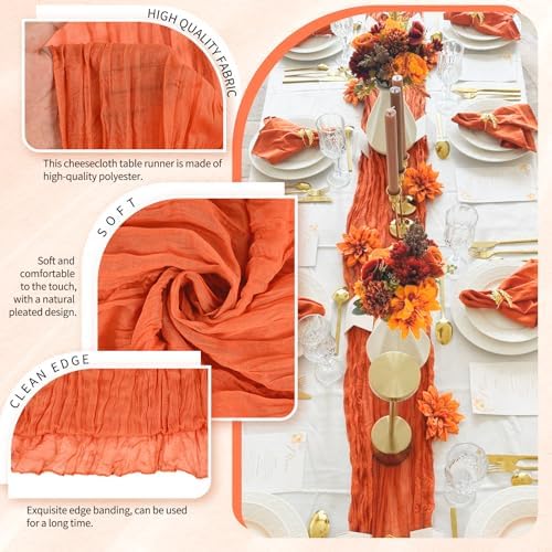 18 Pack Cheesecloth Table Runner 10FT Orange Table Runner Boho Gauze Cheese Cloth Table Runners Long Rustic Sheer Table Decorations for Wedding Party Baby Bridal Shower Birthday Holiday Home - Image 3