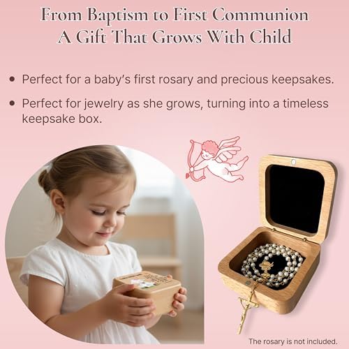 Rosary Keepsake Jewelry Box for Girls – Baby Baptism, First Communion Gift – Wooden Prayer Memory Box for Children - Image 3