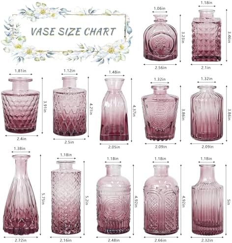 SUPMIND Glass Bud Vases Set, 12pcs Purple Small Flower Vases in Bulk - Image 2