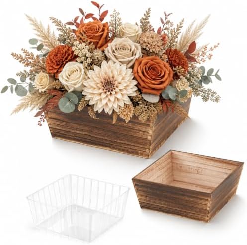 Dandat 2 Set 10 Inch Wooden Flower Box Rustic Table Centerpieces,Dark Brown by Dandat