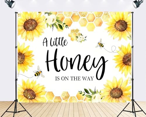 Trykid 8x6ft Sunflower Baby Shower Backdrop A Little Honey is on The Way Photography Background Yellow Floral Honeycomb Gender Reveal Party Decoration Photoshoot Studio Props Fabric - Image 2