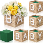 4 Sets Baby Shower Centerpieces for Table, 6 Inch Wood Boxes with Floral Foam Blocks Cube Planter Vase with Baby Letters for Babys Shower Gender Reveal Party Favor Table Decor(White) by Ferrochef