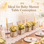 4 Sets Baby Shower Centerpieces for Table, 6 Inch Wood Boxes with Floral Foam Blocks Cube Planter Vase with Baby Letters for Babys Shower Gender Reveal Party Favor Table Decor(White) - Image 3