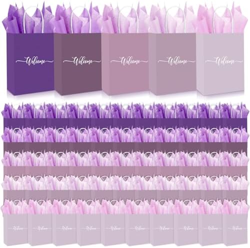 Kolldenn 50 Set Gradient Purple Small Welcome Gift Bags Bulk & Tissue Paper by Unknown