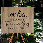 Andaz Press Large Wooden Welcome Sign for Wedding, Rustic Welcome Sign 16" x 20" Custom Names Mountain Woodland Wedding Signage English Oak MDF Wood Finish Wedding Reception Indoor Outdoor Signs - Image 4