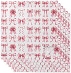 Pink Ribbon Bow Cloth Napkins Set of 6, Fantasy Sweet Bows Abstract Modern Art Washable Reusable Dinner Cocktail Napkin for Kitchen Party Wedding Banquet Holiday Baby Shower Table Decor by PIEPLE