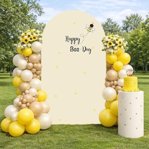 Arch Backdrop Cover Happy Sweet Bee Day Baby Shower Prop Chiara Arch Wall Yellow Honeycomb Bee 1st Birthday Party Baptism Fiesta Parties Decorations (6FT,4707) by Uoimystify