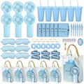 62Pcs Baby Shower Prizes for Guest Winners Handheld Fan Party Favor Set Thank You Gift with Plastic Tumbler,Notebooks,Hair Claw Gift Bags for Party Game Wedding Bridal Shower Favors (Blue, 6 Sets) by Rigibright