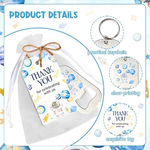 24 Sets Space Theme Baby Shower Bottle Openers Party Favors, Outer Space Bottle Openers Keychains Thank You Tags Organza Bags for Solar System Planet Astronaut Party Guest Gifts - Image 5