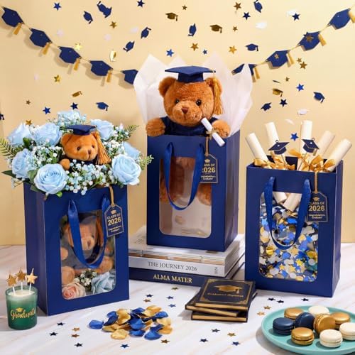 Zhanmai 36 Pcs Kraft Paper Gift Bags with Clear Window Handles, Blue - Image 3