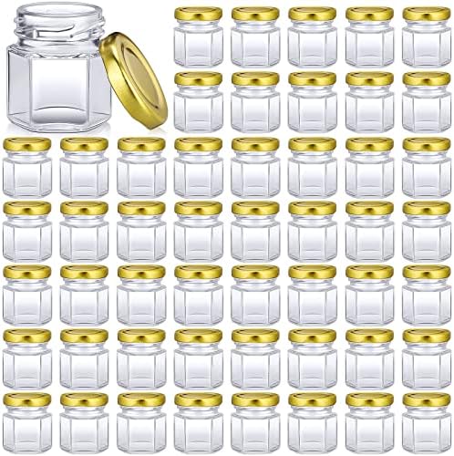 Nuogo 100 Pack 1.5oz Mini Hexagon Glass Jars Bulk Honey Jars, Gold by Nuogo