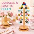2Pack Wooden Cake Pop Stand Kit with 360° Spinning Base, 49Hole Lollipop Holder with Cake Ball Scoop, 100 Paper Sticks, 100 Clear Treat Bags and 100 Twist Ties, Easy Twist Assembly for Parties - Image 5