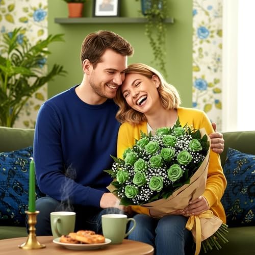 Auihiay 60PCS Green Roses Artificial Flowers, Fake Roses - Image 2