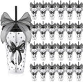 Willinglong 24 Black Bow Cups with Lid Straw Galentines Party Favor 24 oz by Willinglong