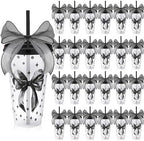 Willinglong 24 Black Bow Cups with Lid Straw Galentines Party Favor 24 oz by Willinglong