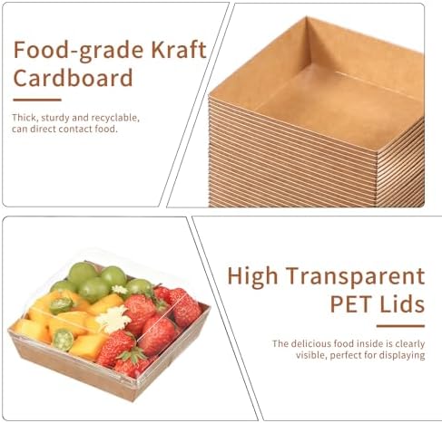 100 Pcs Small Charcuterie Boxes with Clear Lids - To Go Paper Rectangle Charcuterie Box, Disposable Food Containers, 5Inch Dessert Boxes for Cookie, Cake Slice Strawberries (Brown) - Image 6
