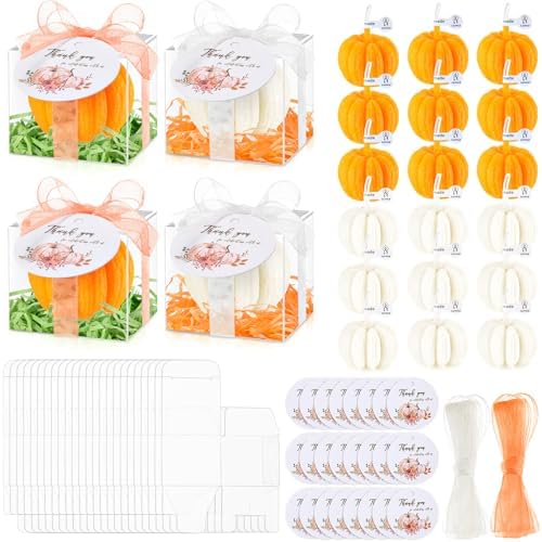 24 Sets Pumpkin Candles Baby Shower Favors Bulk, Orange,White, Pumpkin by Hoolerry