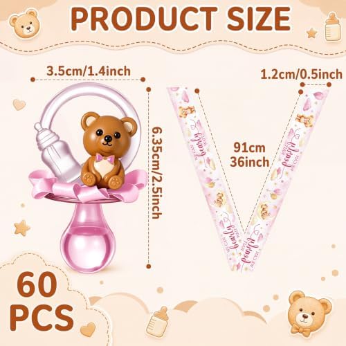Coume 60 Pcs Baby Shower Pacifiers Necklace Game, White, Pink, Cute - Image 4