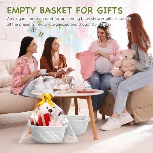 AFOROEOA 10PACK Baskets for Gifts Empty, 12"x 8"x 5" Woven Gift Baskets with Gift Bags and Bows Empty Gift Baskets for Christmas Shelf Small Storage Baskets with Handles, White - Image 4