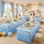 2 Pack 8ft Baby Blue Spandex Table Cloths for Rectangle Tables Wrinkle Free Rectangle Tablecloths, Stretch Fitted Table Cover with Skirt for Baby Shower Boy Birthday Party Wedding Banquet Buffet - Image 3
