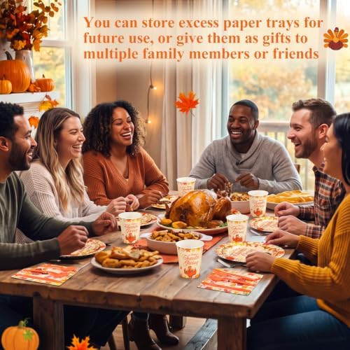 Funnymoom 400 Pcs Thanksgiving Party Supplies for 50 Guests Turkey Fall Leaves Paper Plates and Napkins Cups Disposable Autumn Dinner Parties Set Cutlery for Friendsgiving Fall Party Favor - Image 6