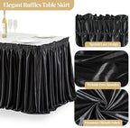 Wish Care 21ft Black Satin Long Table Skirt for Rectangle Tables Wrinkle Free Teacher Desk Skirt Glitter Ruffle Table Skirting Cloth for Back to School Classroom Office Dorm Birthday Party Table Decor - Image 2