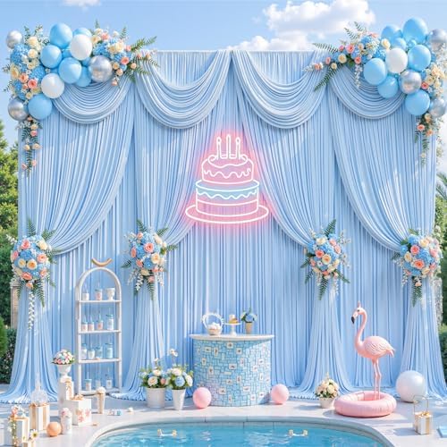 30x10ft Baby Blue Photo Backdrop Curtains for Parties Baby Shower Wrinkle Free Polyester Photoshoot Curtains Drapes Backdrop for Boy Birthday Party Gender Reveal Photography Background 6 Panels 5x10FT - Image 3