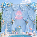 20x8ft Baby Blue Photo Backdrop Curtains for Parties Baby Shower Wrinkle Free Polyester Photoshoot Curtains Drapes Backdrop for Boy Birthday Party Gender Reveal Photography Background 4 Panels 5x8FT - Image 4