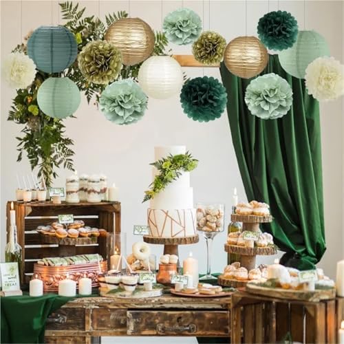2/5sets Sage Green Tissue Paper Pom Poms Red Christmas Flowers Birthday Baby Shower Wild Safari Jungle Botanical Greenery(1,5sets) - Image 5