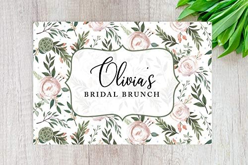Andaz Press Custom Personalized Disposable Paper Placemats, 12 x 18 Inch, Set of 25, Custom Bridal Shower Navy Blue Floral, Tableware, Dining, Tabletop, Table Setting for Bridal Shower - Image 2