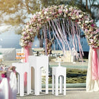 3PCS Square White Pedestal Stands for Party Metal Pedestal Display Stands Dessert Table Decoration Pillars Cake Pedestal Plant Stands for Party Birthday Wedding Props (A) - Image 2