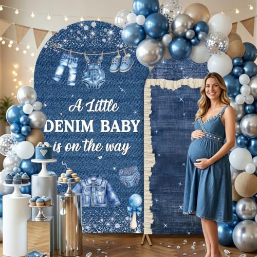 Serencatcher 7.2ft 6ft Denim Blue Jean Baby Shower Arch Backdrop Cover 2pcs - Image 5