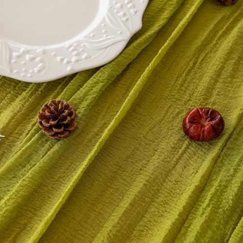 6Pcs Moss Green Cheesecloth Table Runner 120 Inches for Party Home Decor - Image 3