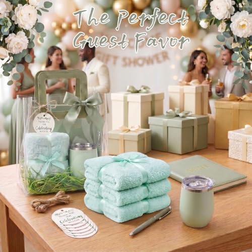 4 sets Baby Shower Prizes for Game Winners Baby Shower Favors Gifts including 12 oz Coffee Cups Notebooks Towels Pens Thank You Cards Raffia Gift Bags - Image 5