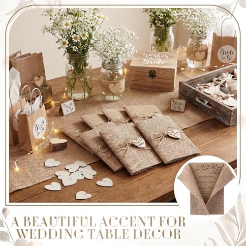 Tosstuki 50 Sets Pre-folded burlap Wedding Invitation Jackets for 5x7 Cards, Rustic Wedding Wraps with Wooden Heart Pendants Accessories for Bridal Shower & Vintage Party Decor - Image 6