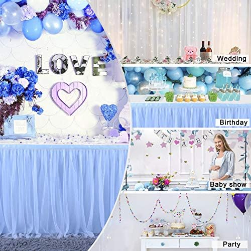 Suppromo Baby Blue Tulle Table Skirts for Rectangle Tables or Round Tables 9ft Blue Tutu Table Cloth Cover for for Baby Shower Boy Birthday Party Baby Shark Gender Reveal Cake Table Decorations - Image 6