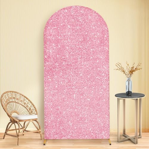 MODFUNS Wedding Arch Cover 6FT Pink Gold Sequin Arch Cover Spandex Backdrop Cover for Arch Stand Chiara Round Top Arch Cover Backdrop Fabric Glittery Arch Wall Covers for Baby Shower Decor Supplies - Image 5