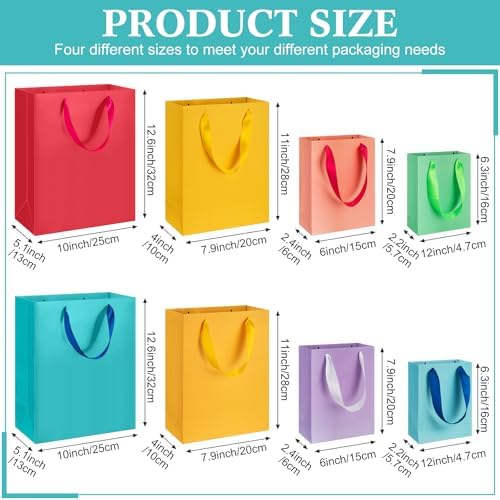 PerKoop 40 Pack Kraft Gift Bags with Handles 4 Sizes,Vertical,Mix Color - Image 2