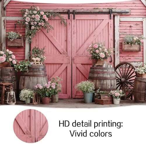 10x8ft Country Wedding Pink Photography Backdrop Rustic Wooden Door Photography Backdrop Farmhouse Flower Western Girl Birthday Baby Shower Wedding Bridal Party Banner Photo Booth Props Background - Image 7