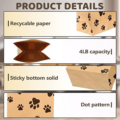 Meanplan 200 Pcs Paper Paw Bags with Footprint Paper Dog Treat Bags Bulk for Lunch Snacks Bread Candy Sandwich Popcorn Cookies Food Party Favors (Brown) - Image 3