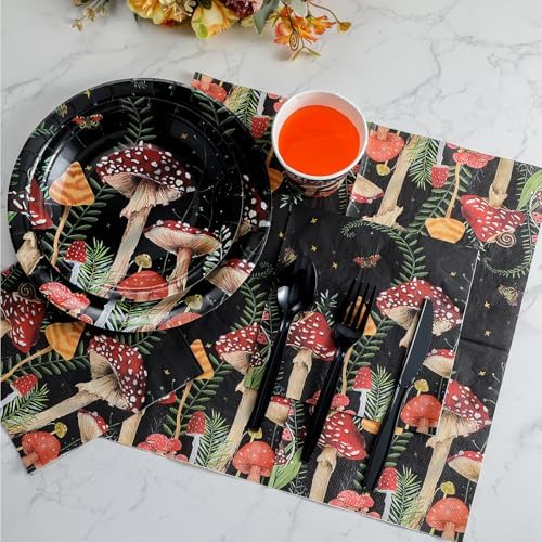 Funnymoom 175 Pcs Mushroom Party Supplies Plates and Napkins Tableware Set - Image 3