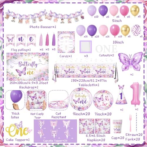 Butterfly First Birthday Decorations for Girl All-in-1 Butterfly Party Set - Image 4