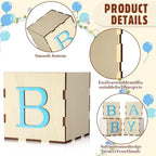 4 Set Baby Shower Centerpieces for Tables, 6 Inch Wooden Baby Letter Blocks with 12 Blue Artificial Peony Flowers, Cube Planter Boxes Gender Reveal Party Table Decor Home Decoration - Image 4