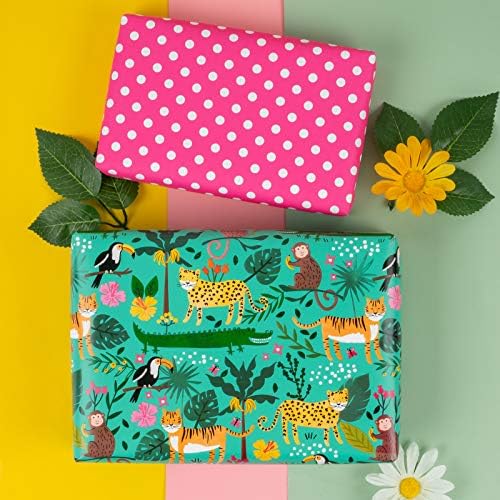 WRAPAHOLIC Jumbo Reversible Jungle Wrapping Paper - Jumbo Roll - 24 Inch x 65.6 Feet - Tigers in the Jungle Wild One Birthday Wrapping Paper for Kids Girls Birthday, Baby Shower - Image 4