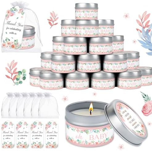 50Set Baby Shower Candle Party Favors Pink Flower Lavender Scented Candles Bulk Favors for Guests Girl Boy Baby Shower Gender Reveal Party Gifts (Pink Flower) by VZCBZC