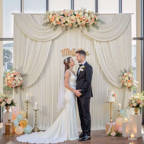 20ftx10ft Wrinkle Free Beige Backdrop Curtains for Parties, Silky Polyester Photo Backdrop Drapes 4 Panels 5x10ft Back Drop Cloth for Wedding Birthday Baby Shower Photography Background - Image 6