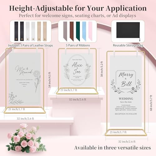 Wedding Welcome Sign Stand Holder - Adjustable Easel for Wedding Signs Stand & Seating Charts, Metal Easel Stand for Sign Reception Display, Gold Welcome Hanging Sign Holder for Party, Events - Image 2
