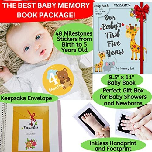 Novarena First 5 Years Baby Memory Book Journal Scrapbook 48 Pack Monthly Milestones Stickers & Clean-Touch Baby Safe Ink Pad - Image 6