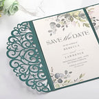50PCS Green Wedding Invitations, Laser Cut Pocket & Blank Invitation Cards - Image 3