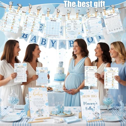 Funnymoom 426 Pcs Blue Elephant Baby Shower Games Set, 8 Activities - Image 6